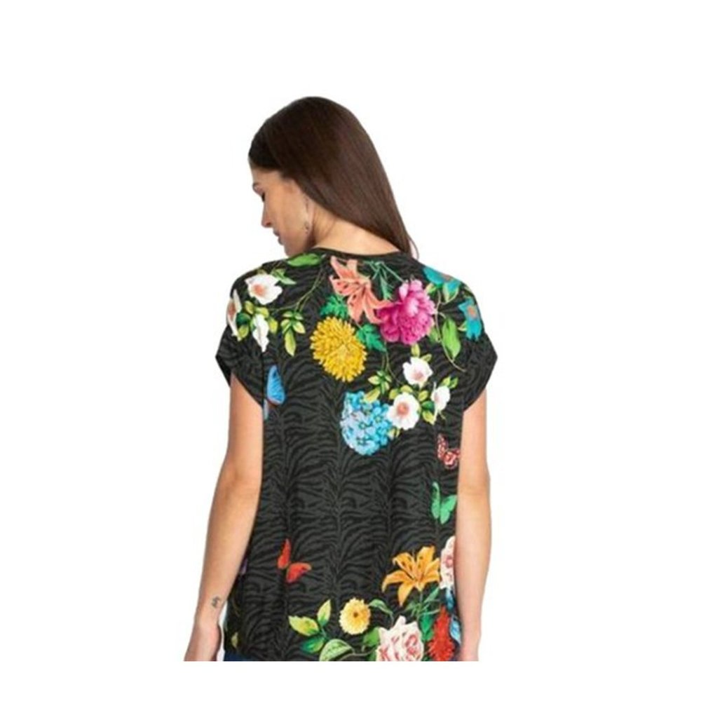 Johnny Was Blooming Breeze Short Sleeve Floral Tee Crew Neck Shirt Black Top NEW - Picture 2 of 8